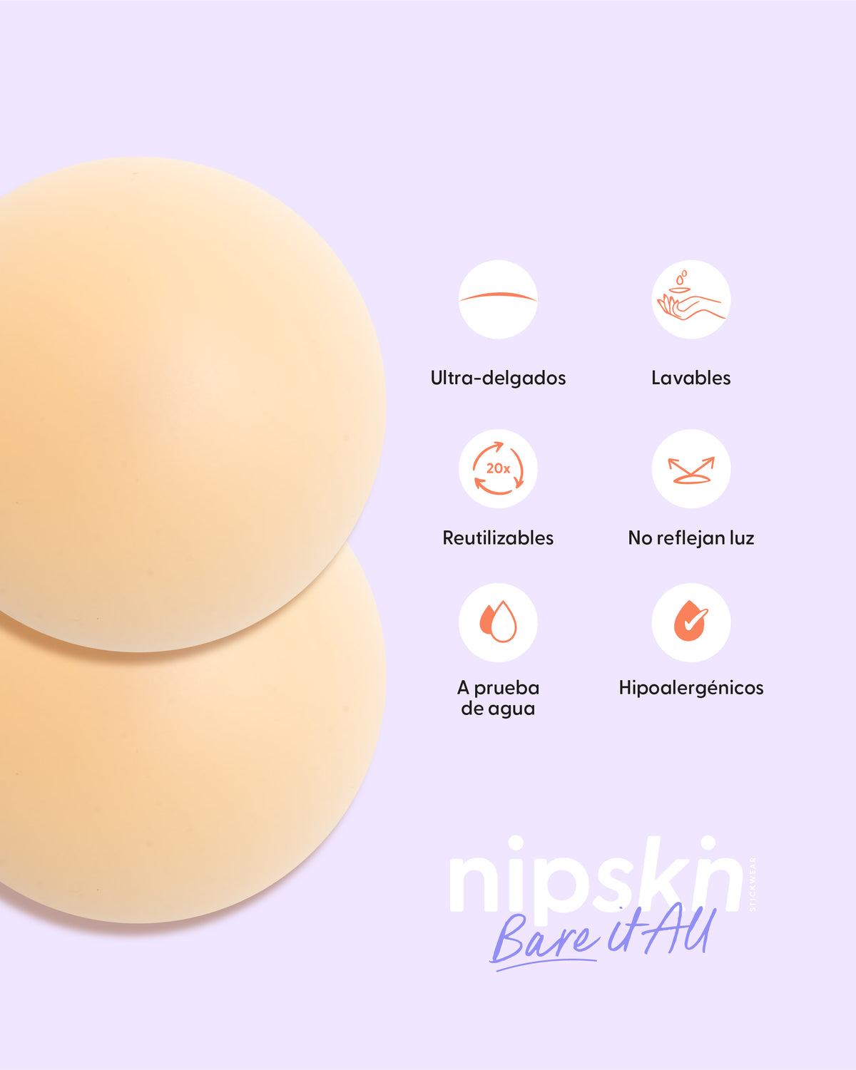 Cubrepezones de Silicona Reutilizable, Bare It All - Nipskin