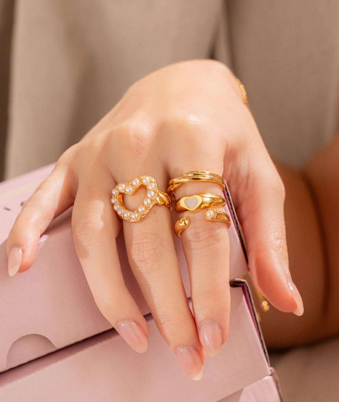 Set x 3 Anillos Perla Lazo