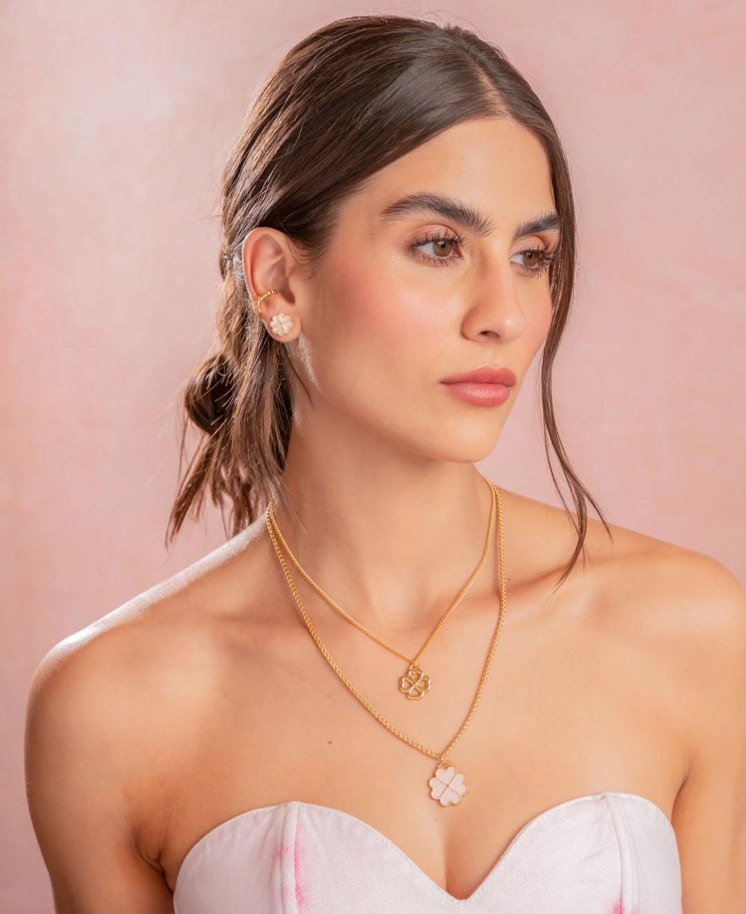 Collar Layering Trebol X2 + Aretes Trebol AVEMARIA X TERS