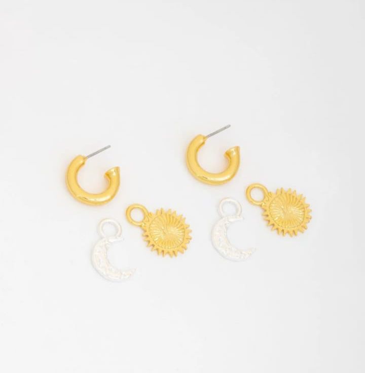 Candongas 3 En 1 Sol Y Luna Plata Y Oro