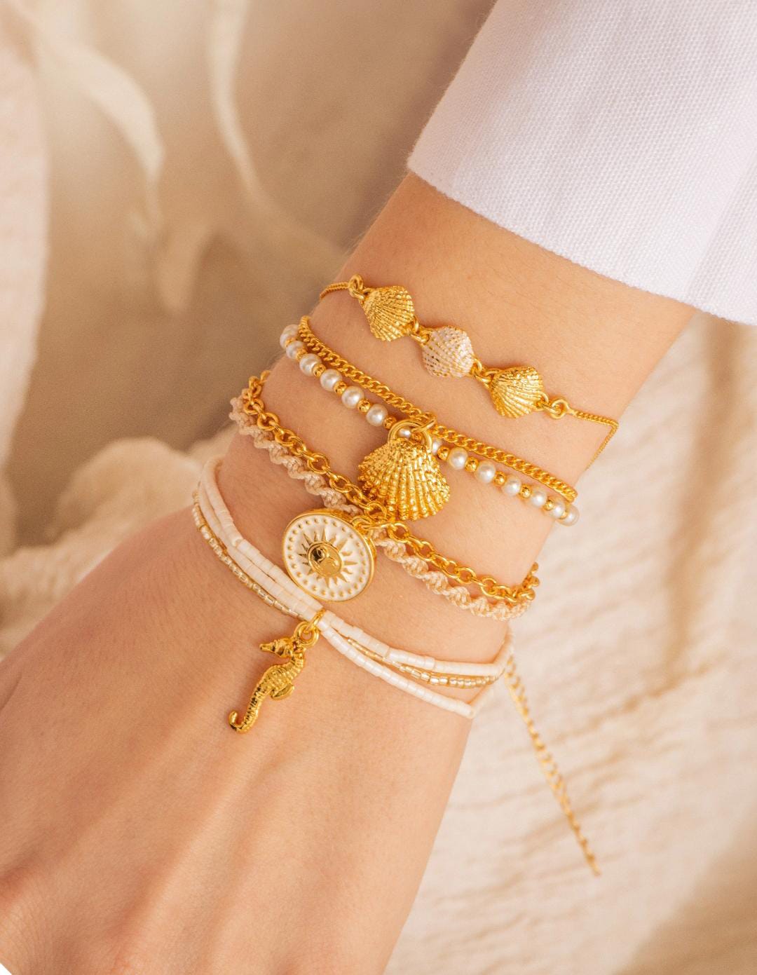 Set X4 Pulseras Caballito Mar + Aretes