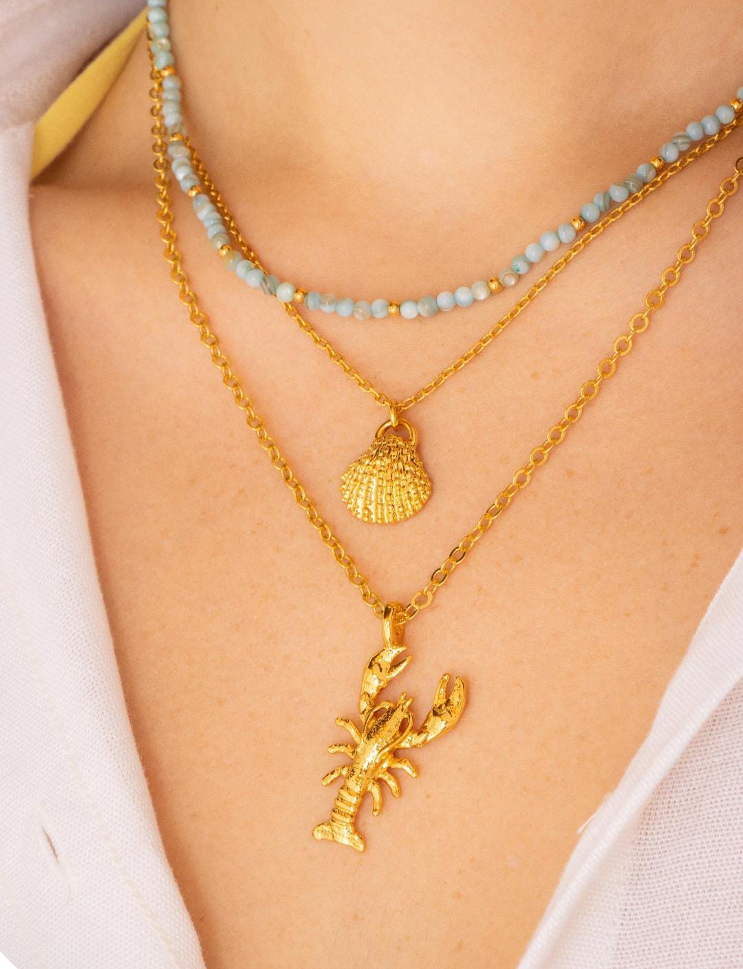 Set X2 Layering Nacar Langosta + Aretes